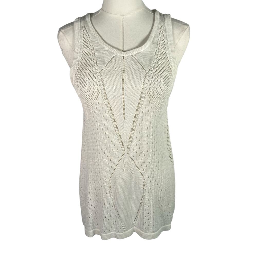 Cabi Ivory Knit‎ Sleeveless Tank Sweater Tunic Open Stitch Cotton Viscose Luxury